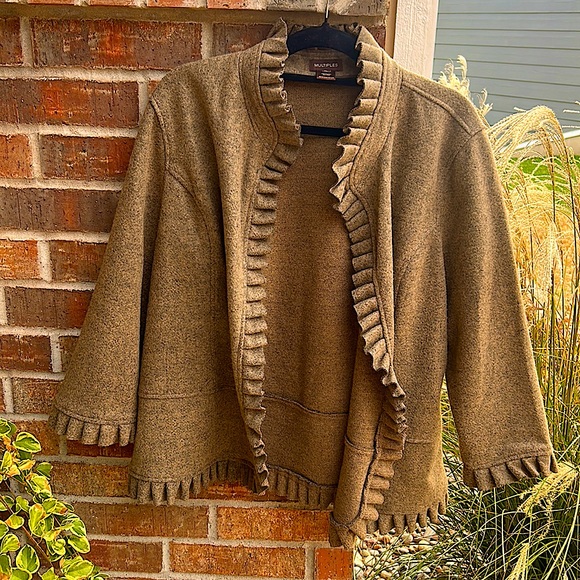 Multiples Jackets & Blazers - Multiples Ladies XL 3/4 Sleeve Wool Blend Ruffle Trim Jacket